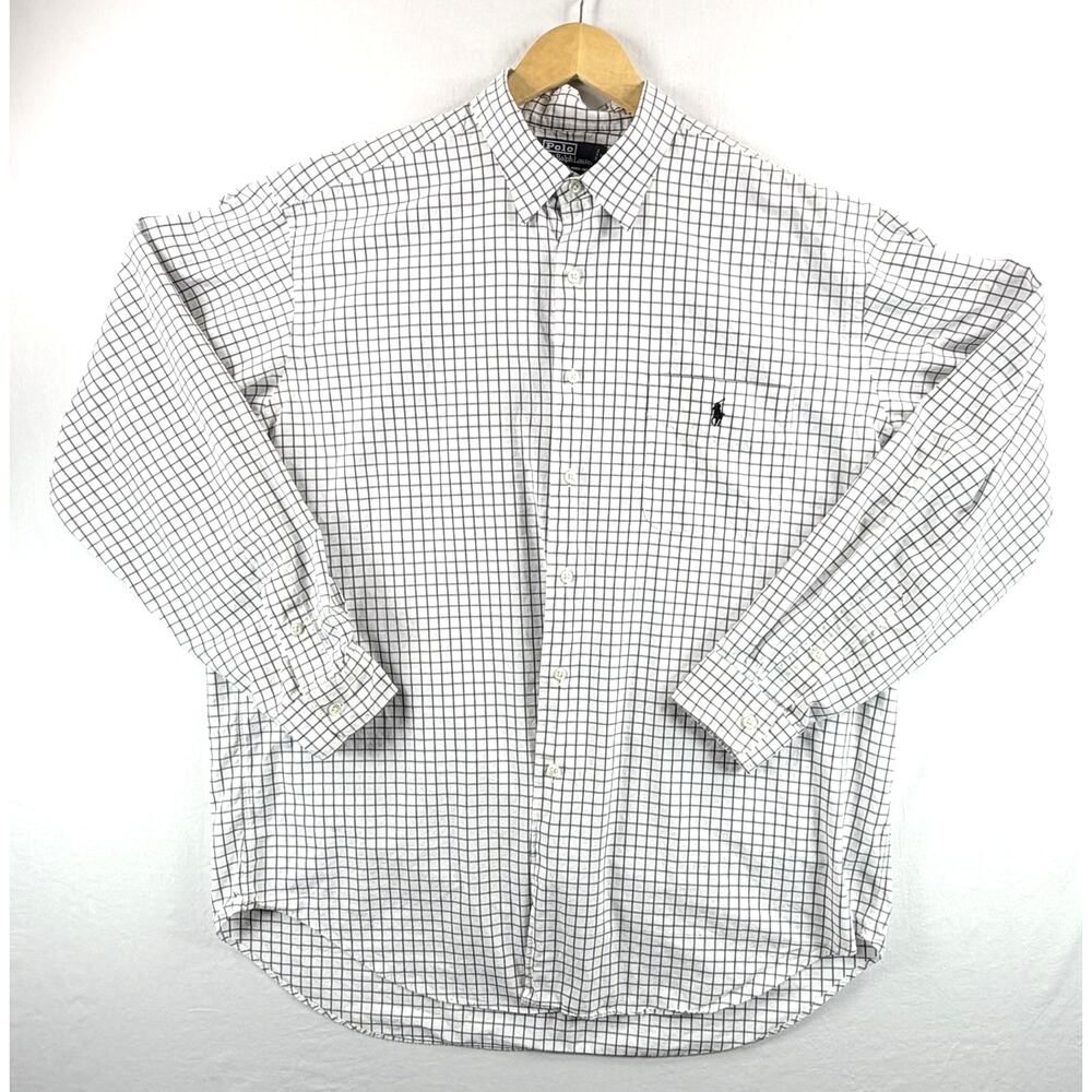 Polo Ralph Lauren Men’s Marlowe White Blue Plaid Button Up Dress Shirt Size XL